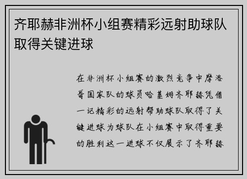 齐耶赫非洲杯小组赛精彩远射助球队取得关键进球 齐耶赫非洲杯小组赛精彩远射助球队取得关键进球